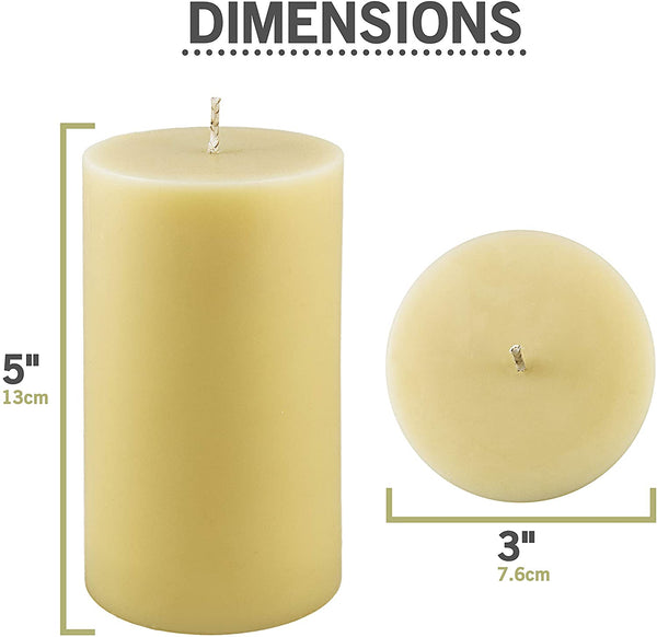 Beeswax Candles 100% Pure Handmade 3x5 Inches Pillar Natural for Gift Home Décor | Non-Toxic Air Purifying Biodegradable | Slow Burning All Natural