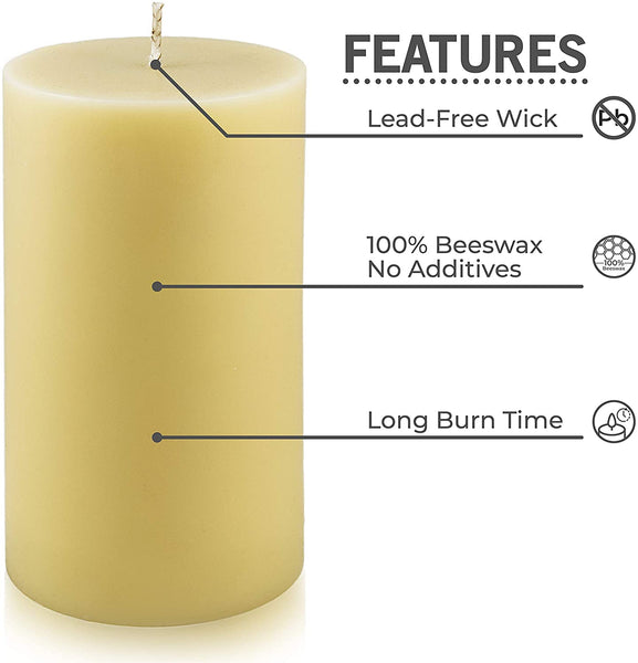 Beeswax Candles 100% Pure Handmade 3x5 Inches Pillar Natural for Gift Home Décor | Non-Toxic Air Purifying Biodegradable | Slow Burning All Natural
