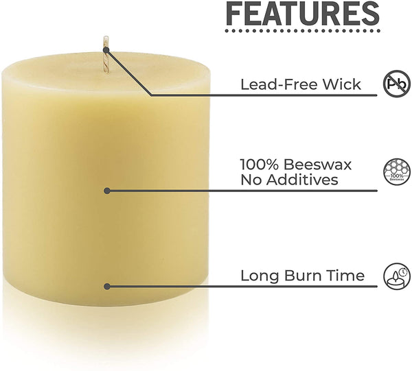Beeswax Candles 100% Pure Handmade 3x3 Inches Pillar Natural for Gift Home Décor | Non-Toxic Air Purifying Biodegradable | Slow Burning All Natural
