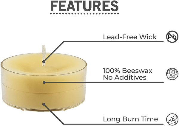 Beeswax Candles 100% Pure Handmade Tea Light Candle Natural for Gift Home Décor | Non-Toxic Air Purifying Biodegradable | Slow Burning All Natural